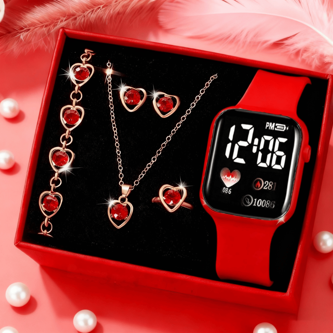 Relógio Feminino Vermelho Strass — detalhe 7 das peças do conjunto