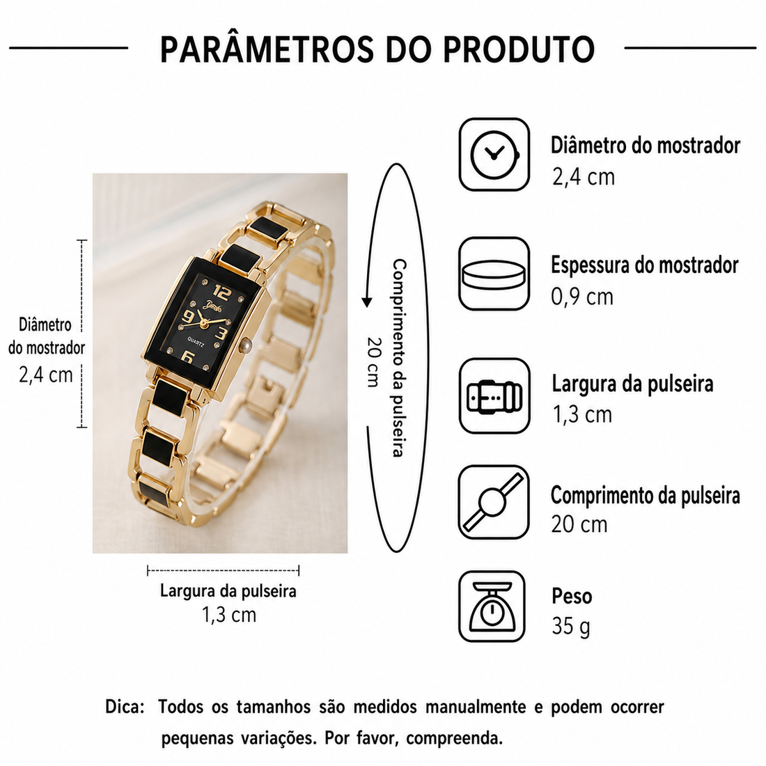Relógio Feminino Dourado Minimalista — detalhe 4 das peças do conjunto