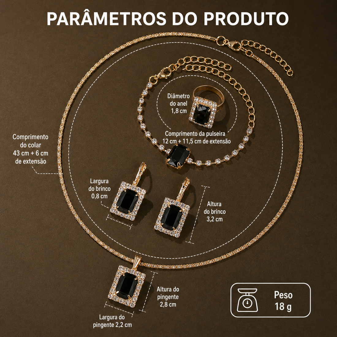 Relógio Feminino Preto — detalhe 5 das peças do conjunto