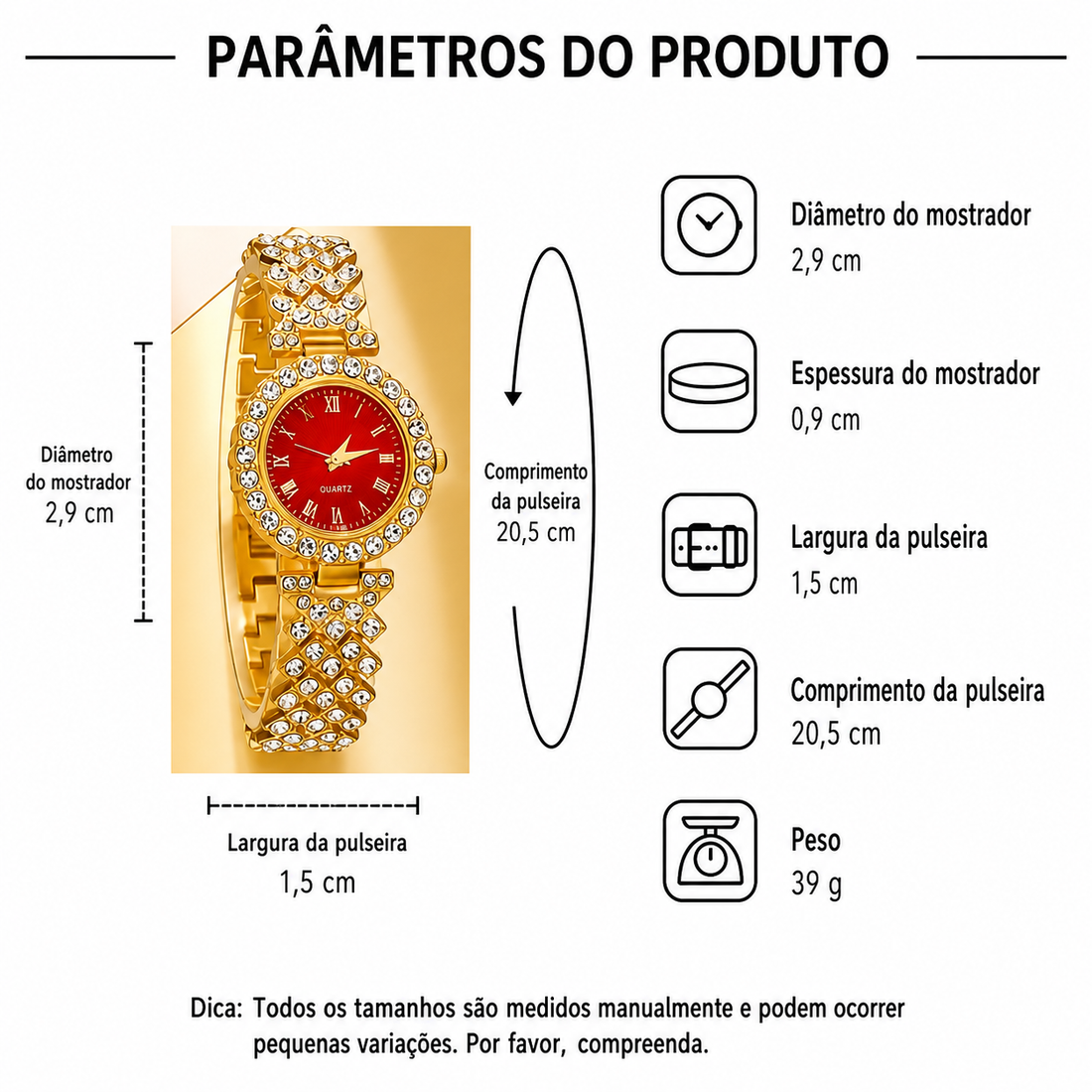 Relógio Feminino Vermelho — detalhe 5 das peças do conjunto