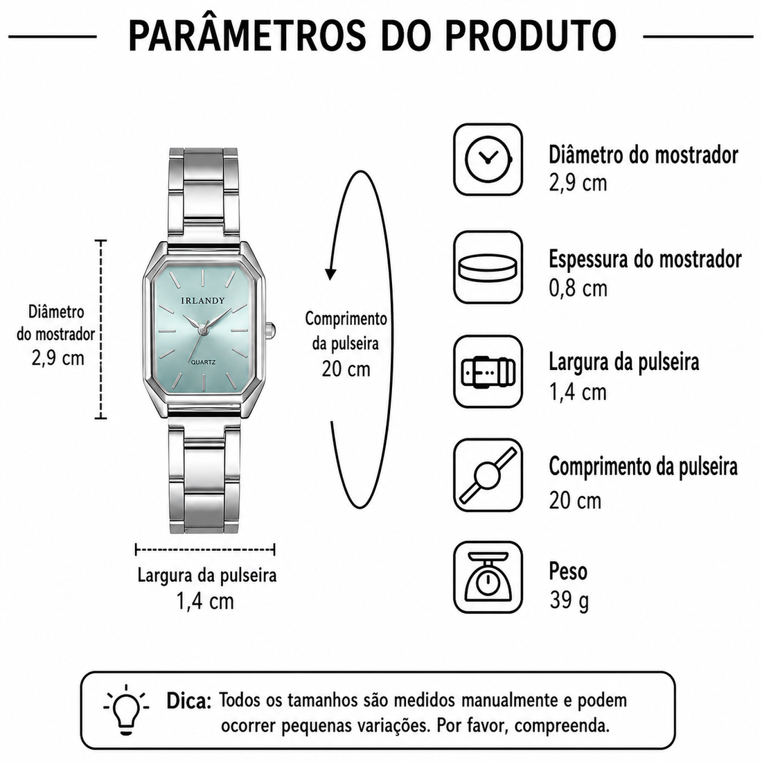 Relógio Feminino Azul Coração — detalhe 6 das peças do conjunto