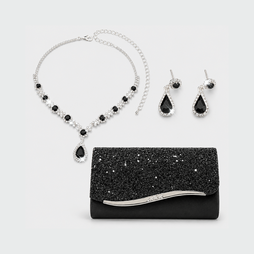 Bolsa Feminina Strass da Moriah Joias com colar e brincos
