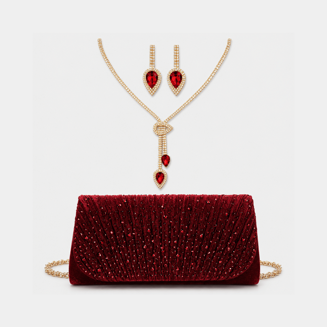 Clutch de Strass para Festa da Moriah Joias com colar, brincos e pulseira