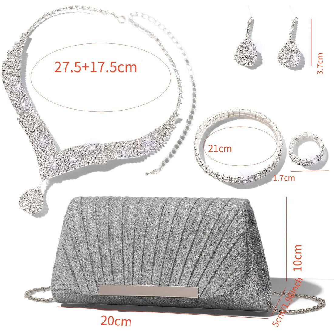 Bolsa Feminina Prateada Strass — detalhe 3 das peças do conjunto