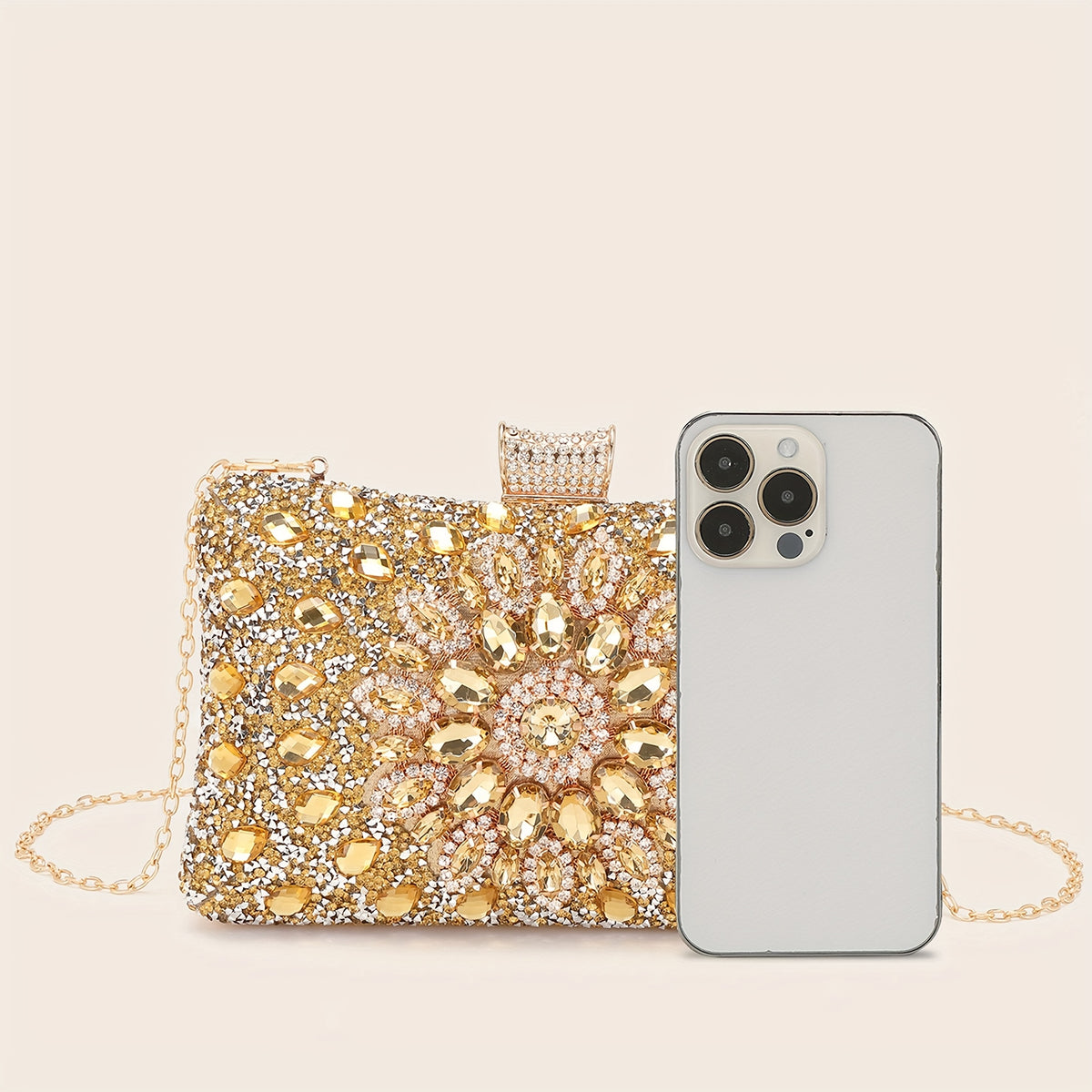 Bolsa Feminina Dourada Strass — detalhe 4 das peças do conjunto