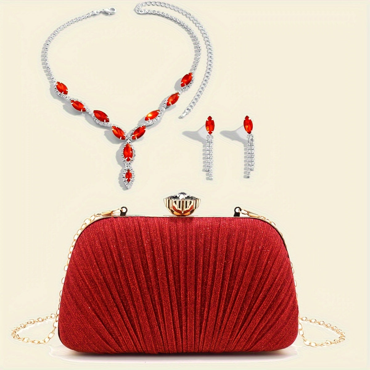 Bolsas de Noite de Natal para Mulher com Franjas, Lantejoulas, Strass, Corrente de Metal, Bolsas de Ombro, Cor Verde, Bolsa de Banquete com Glitter, Conjunto de Joias Elegante com Colar, Brincos e Pulseira de Strass para Casamento e Despedida de Solteira