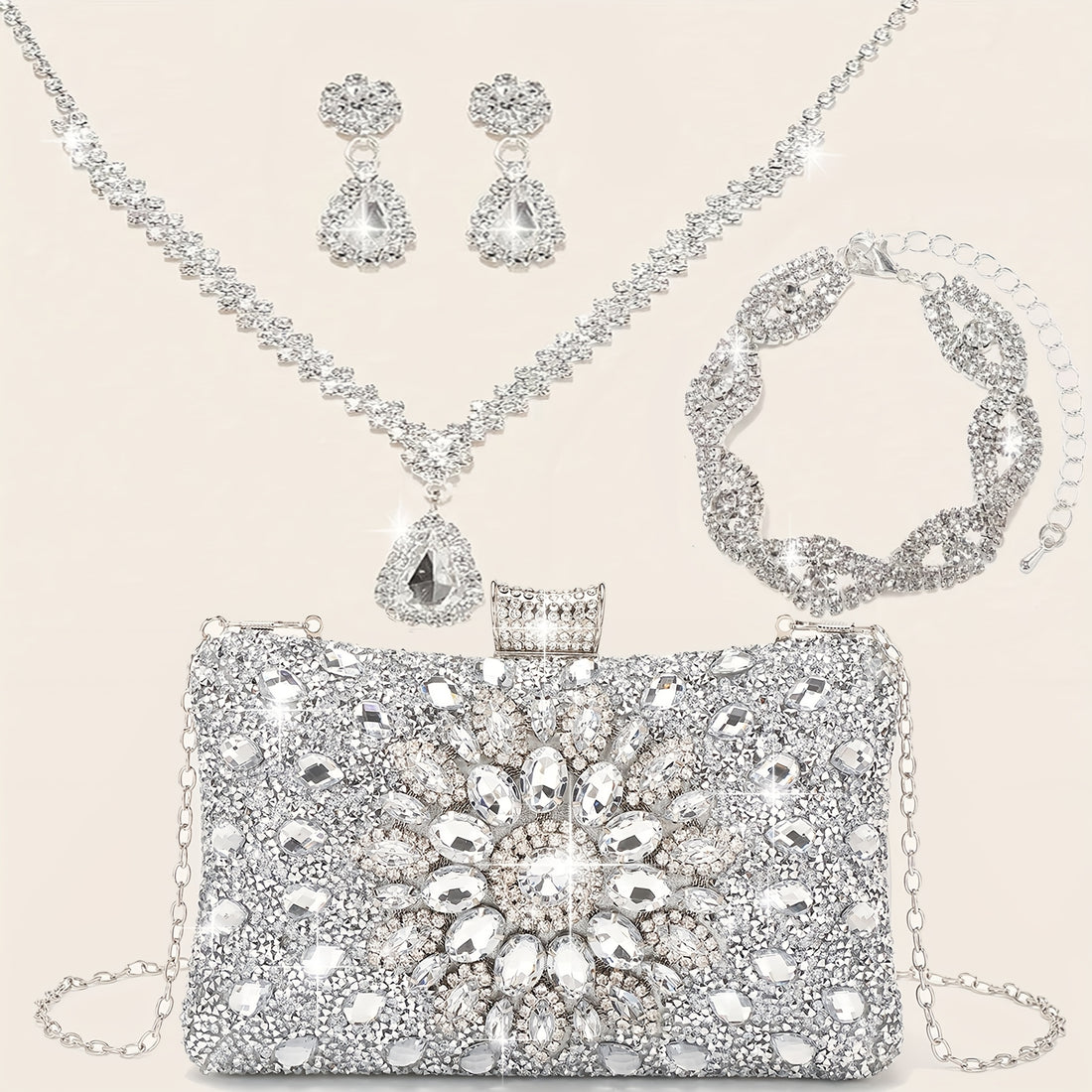 Bolsa Feminina Dourada Strass — detalhe 3 das peças do conjunto