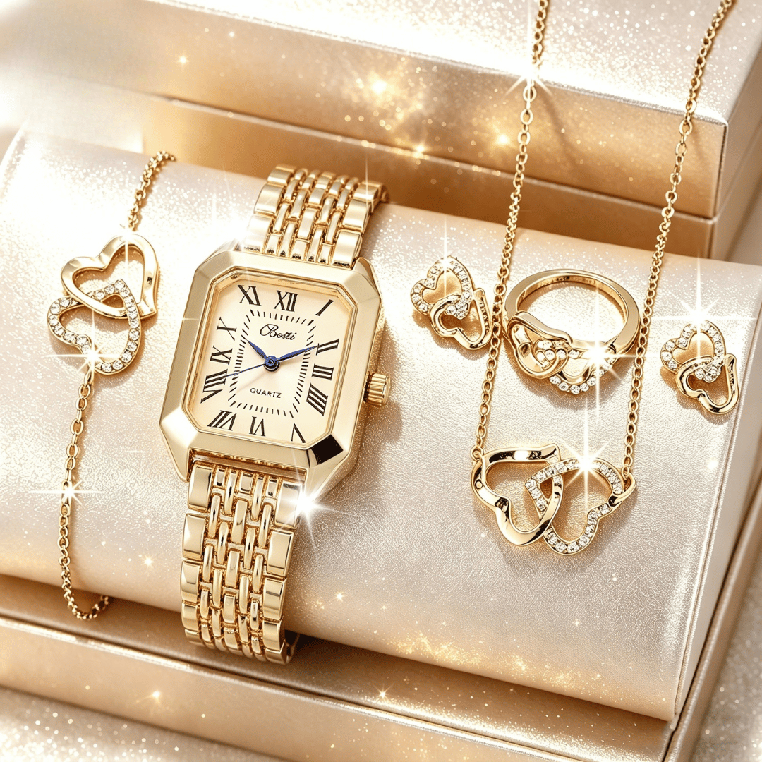 Relógio Feminino Dourado Cristal — detalhe 2 das peças do conjunto