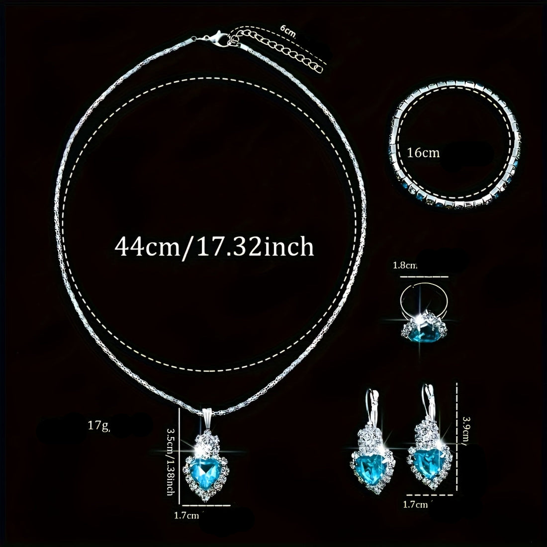 Relógio Feminino Azul Coração — detalhe 5 das peças do conjunto