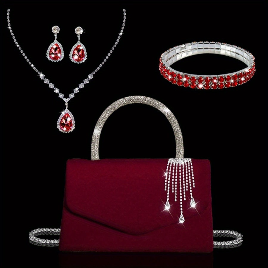 Bolsa de Festa Aveludada com Strass — detalhe 5 das peças do conjunto