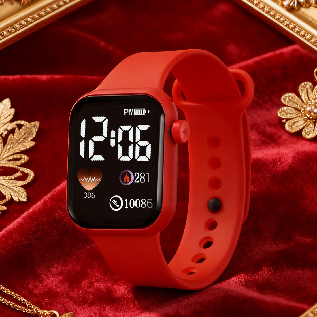 Relógio Feminino Vermelho Strass — detalhe 5 das peças do conjunto