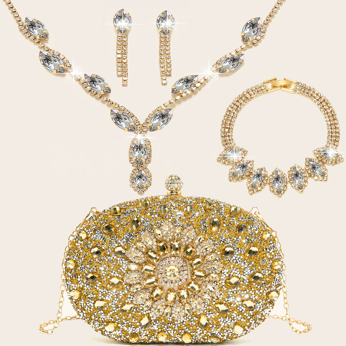 Clutch de Strass Luxo — detalhe 3 das peças do conjunto