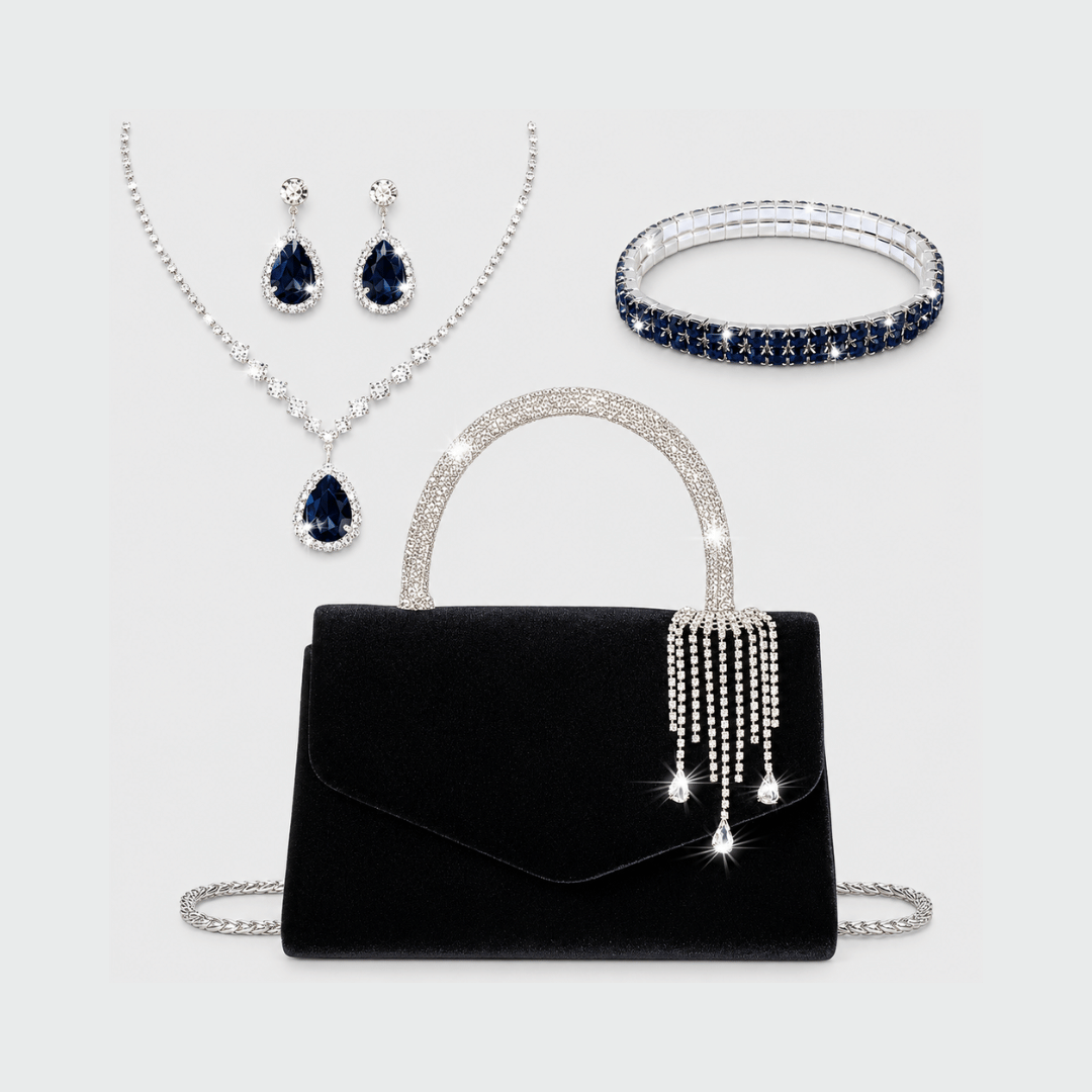 Bolsa de Festa Aveludada com Strass da Moriah Joias