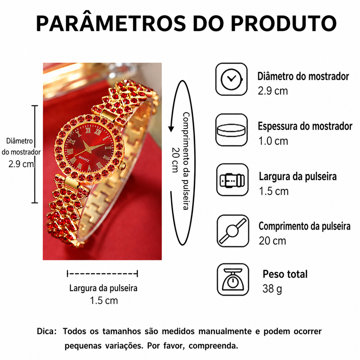 Relógio Feminino Dourado Quartzo — detalhe 4 das peças do conjunto