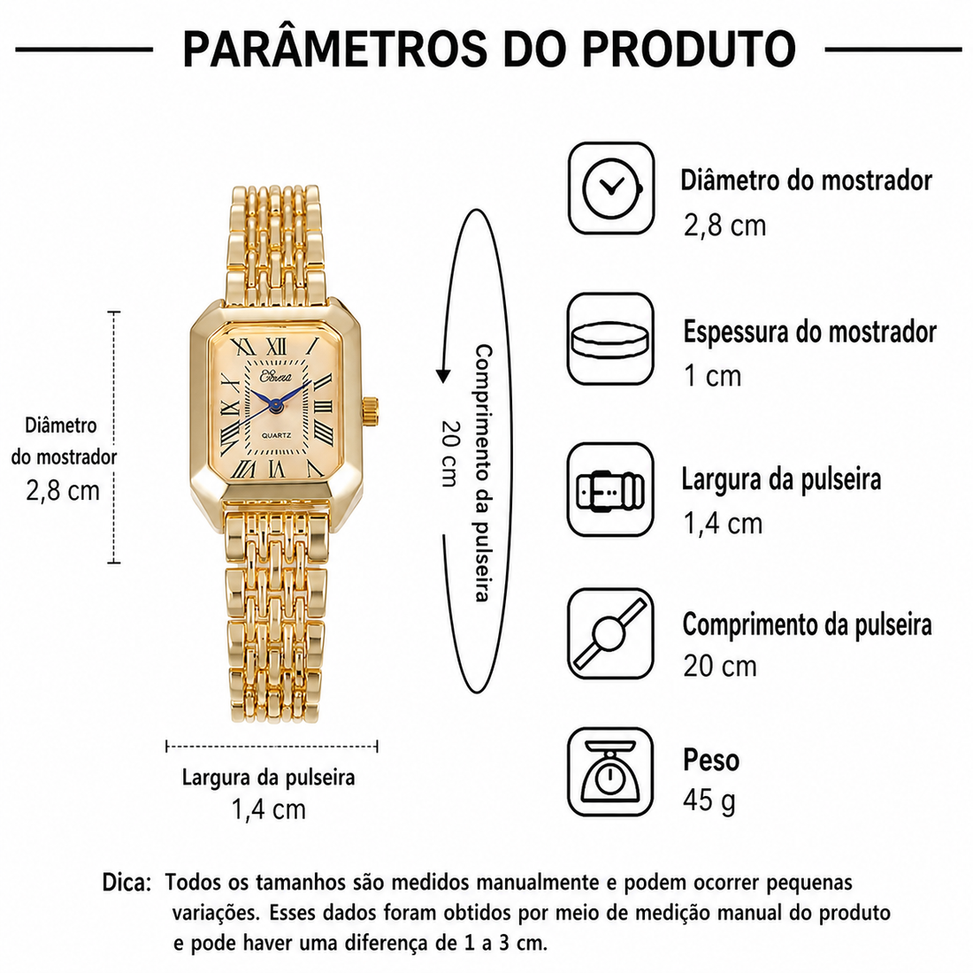 Relógio Feminino Dourado Cristal — detalhe 7 das peças do conjunto