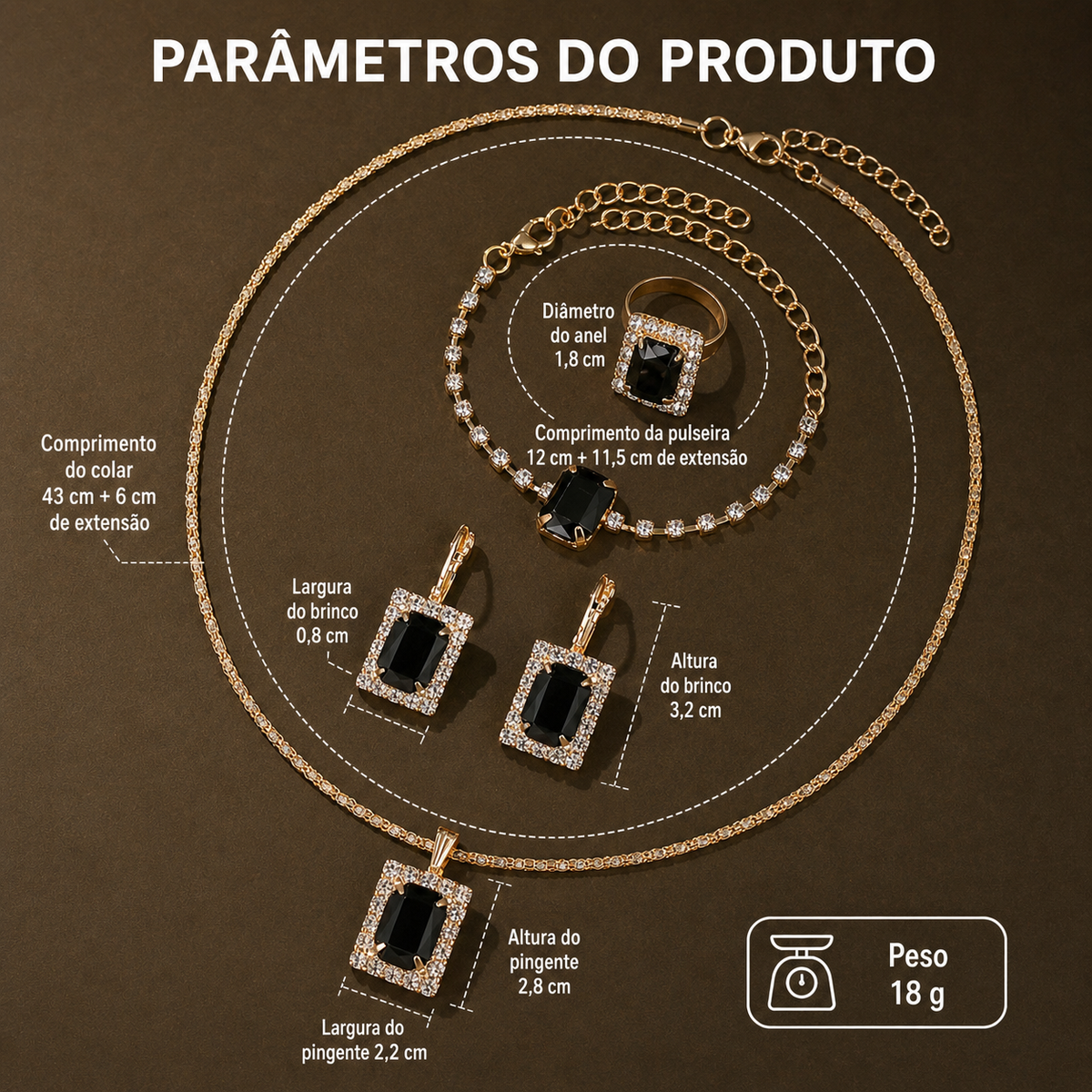 Relógio Feminino Preto — detalhe 5 das peças do conjunto
