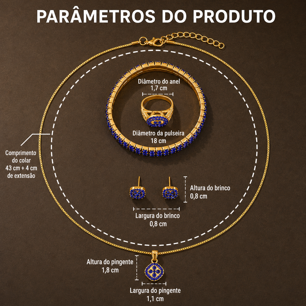 Relógio Feminino Azul — detalhe 3 das peças do conjunto