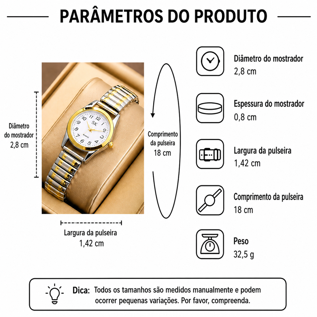 Relógio Feminino Dourado — detalhe 4 das peças do conjunto