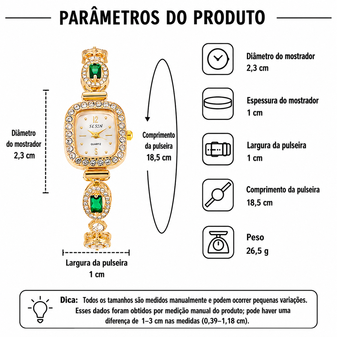 Relógio Feminino Verde Quartzo — detalhe 4 das peças do conjunto