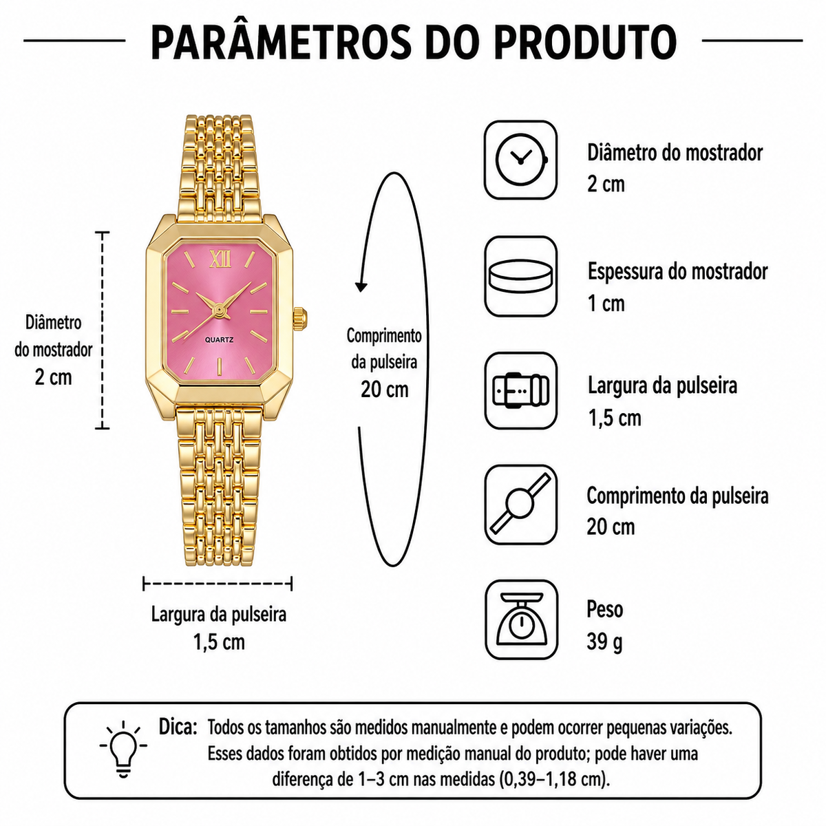Relógio Feminino Rosa Cristal — detalhe 4 das peças do conjunto