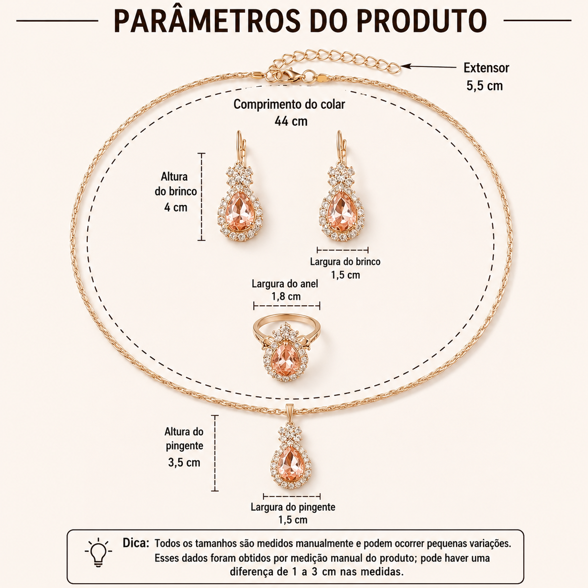 Conjunto de Joias Gotas — detalhe 4 das peças do conjunto