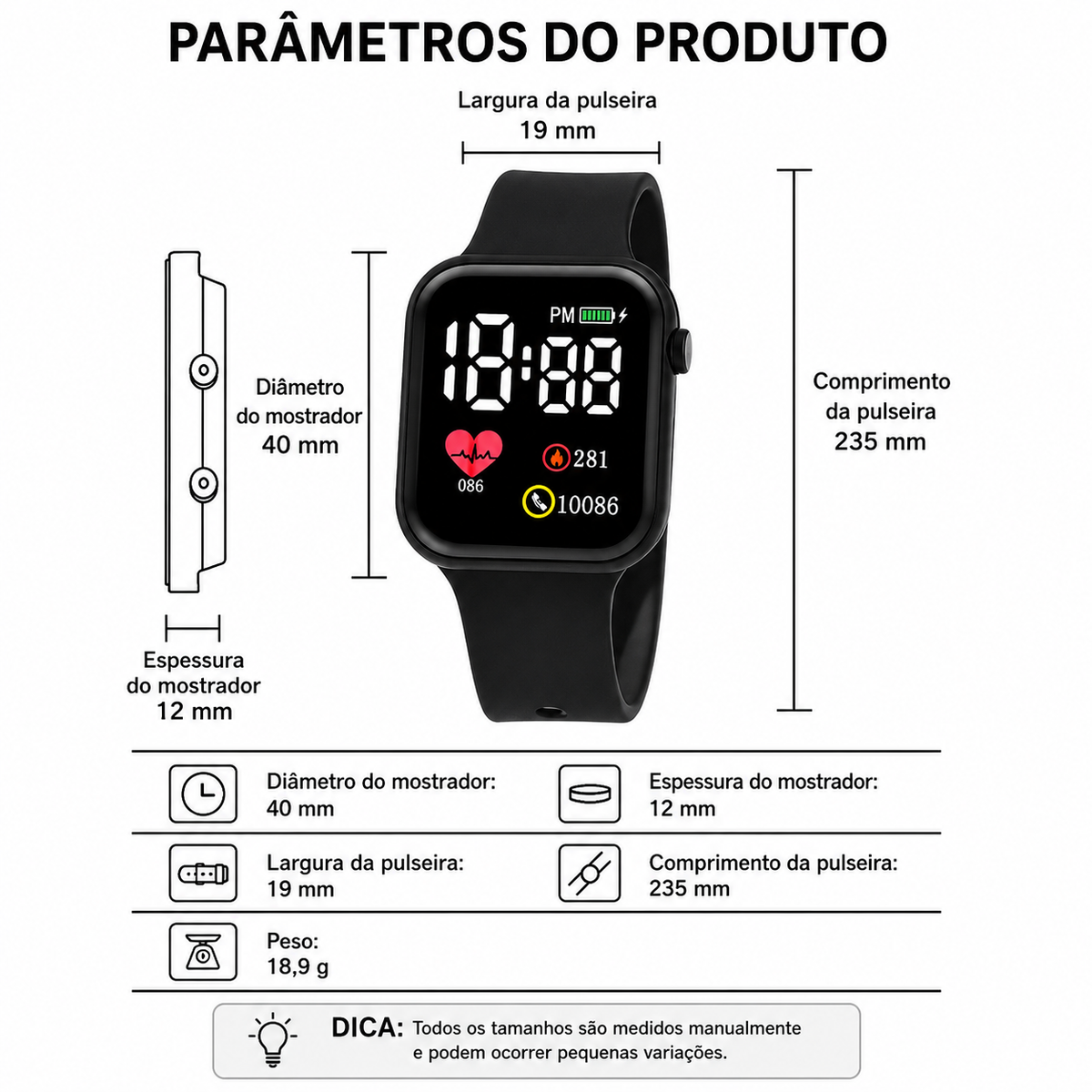 Relógio Feminino LED Coração — detalhe 10 das peças do conjunto