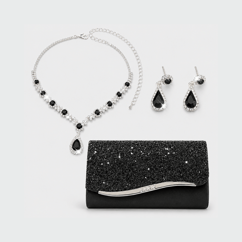 Bolsa Feminina Strass da Moriah Joias com colar e brincos