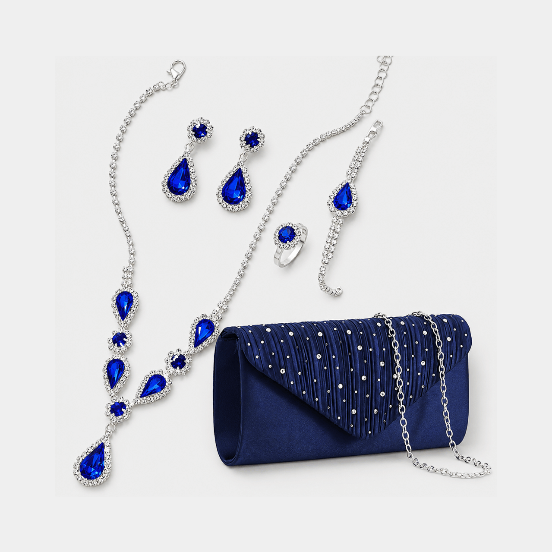 Clutch Elegante de Festa da Moriah Joias com colar, brincos e pulseira