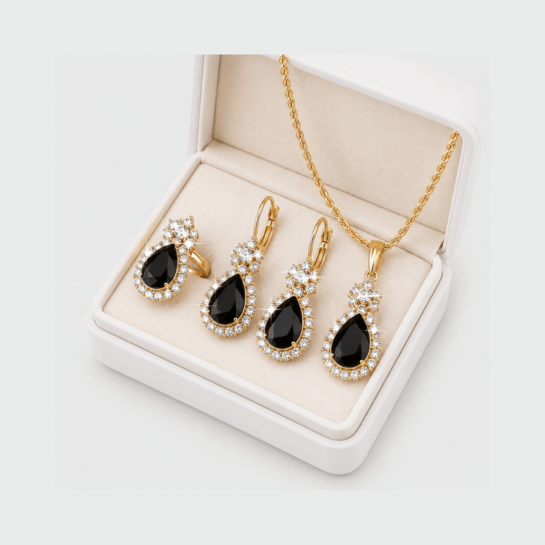 Conjunto de Joias Gotas da Moriah Joias com colar, brincos e anel