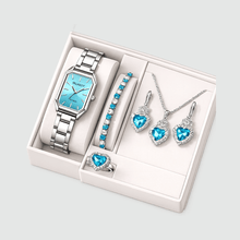 Relógio Feminino Azul Coração | Brinde: Colar, Brincos e Pulseira