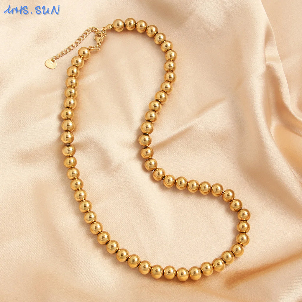 Colar de Pérolas Dourado 4/6/8/10 mm – Elegância Clássica para o Dia a Dia e Festas