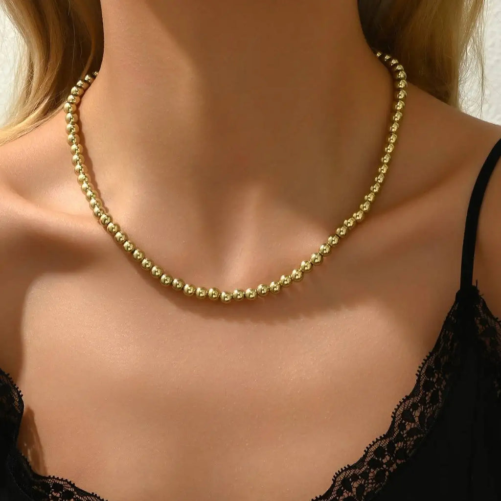 Colar de Pérolas Dourado 4/6/8/10 mm – Elegância Clássica para o Dia a Dia e Festas
