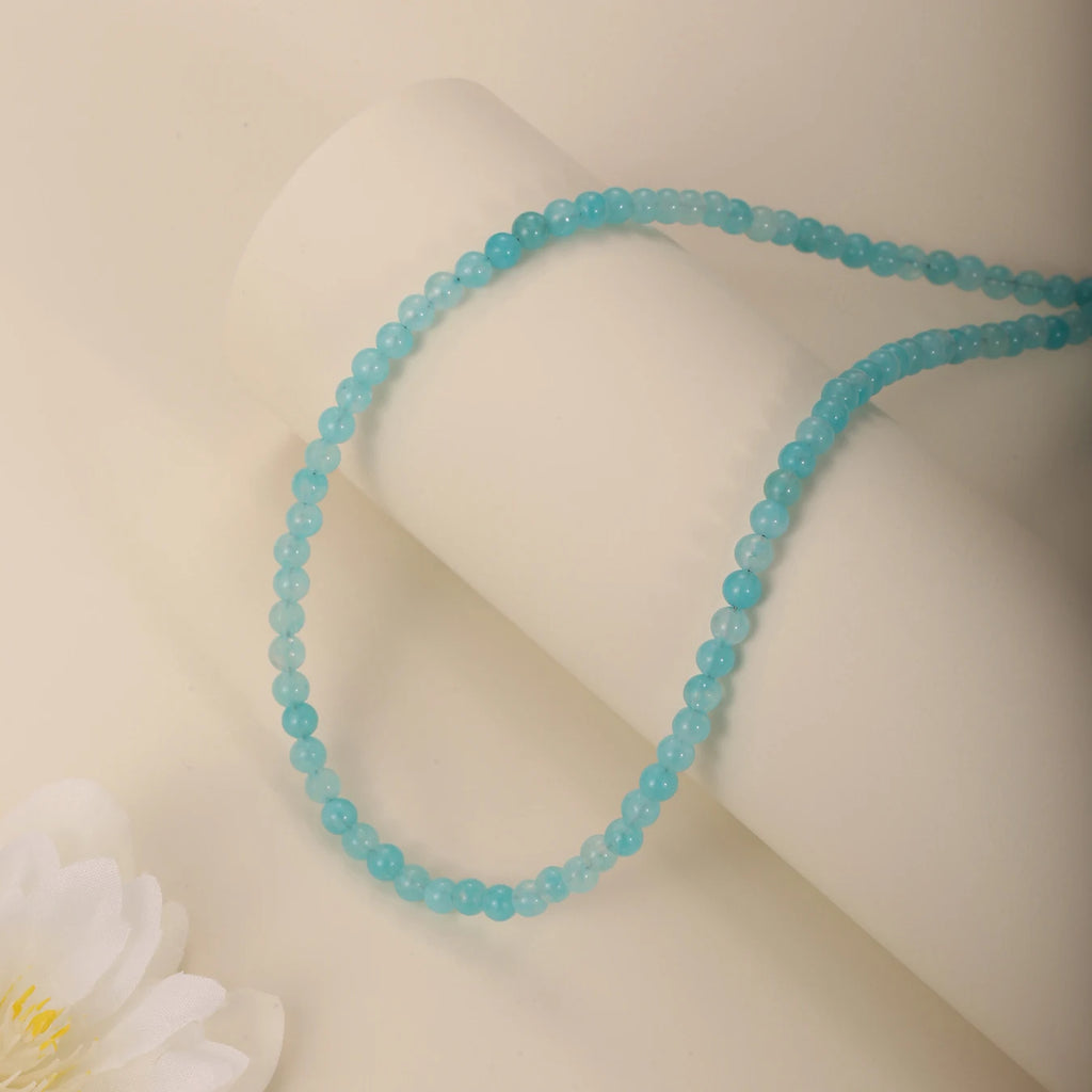 Colar Feminino de Pedras Naturais — Amazonita 4mm e Ônix Índia com Detalhes em Flor de Inverno Rosa