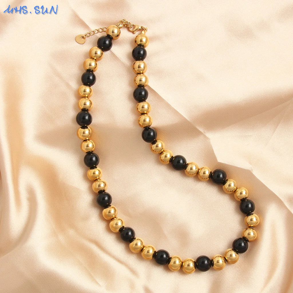 Colar de Pérolas Dourado 4/6/8/10 mm – Elegância Clássica para o Dia a Dia e Festas