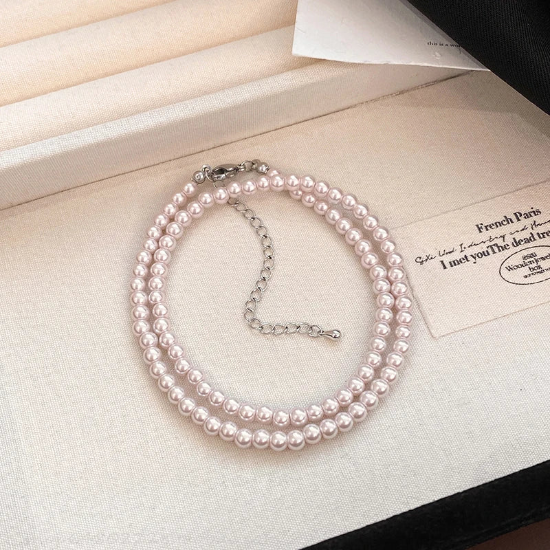 Colar Duplo de Pérolas Sintéticas Rose Purple – Elegância e Estilo para Mulheres