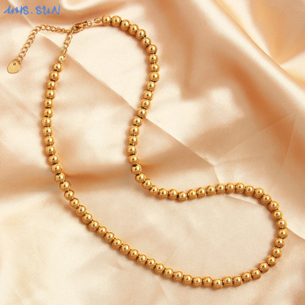 Colar de Pérolas Dourado 4/6/8/10 mm – Elegância Clássica para o Dia a Dia e Festas