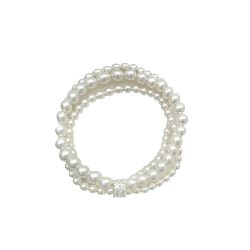 Pulseira Feminina de Pérolas com Zircões e Elástico – Elegante para Festas e Casamentos