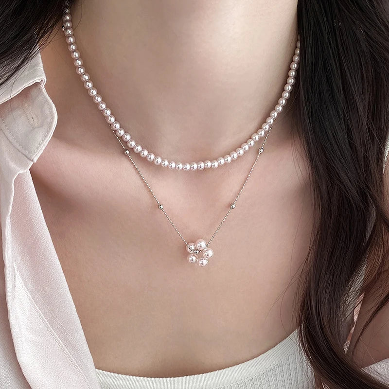 Colar Duplo de Pérolas Sintéticas Rose Purple – Elegância e Estilo para Mulheres
