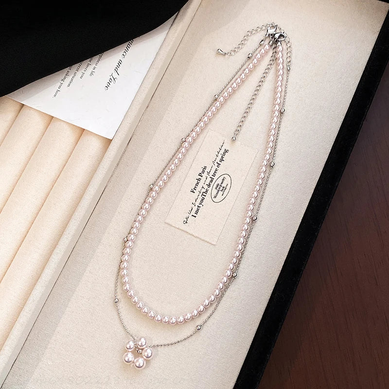 Colar Duplo de Pérolas Sintéticas Rose Purple – Elegância e Estilo para Mulheres