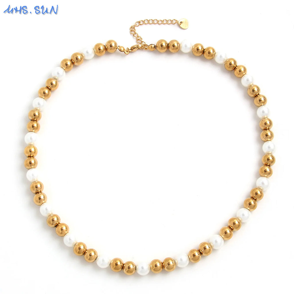 Colar de Pérolas Dourado 4/6/8/10 mm – Elegância Clássica para o Dia a Dia e Festas