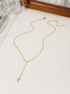 Colar Feminino Dourado em Y com Pingentes de Cruz e Coração – Delicado e Elegante