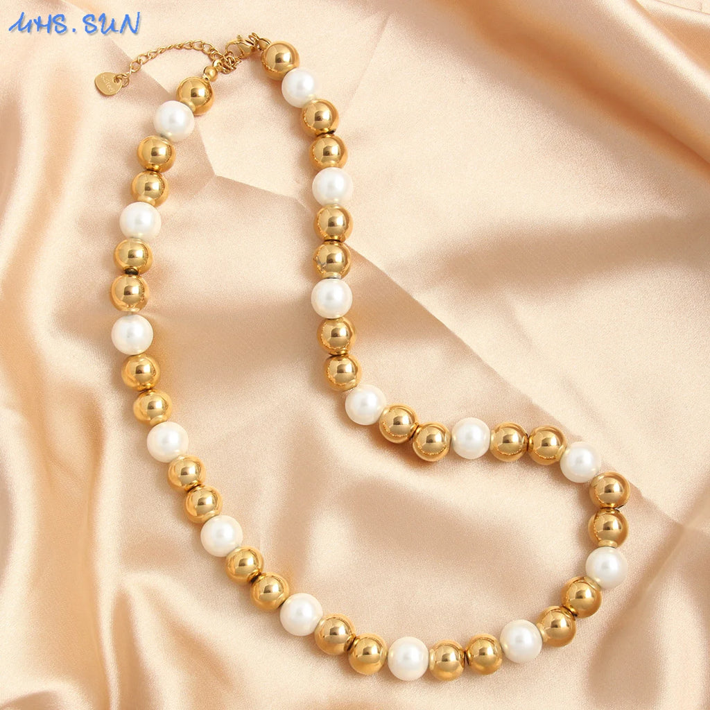 Colar de Pérolas Dourado 4/6/8/10 mm – Elegância Clássica para o Dia a Dia e Festas