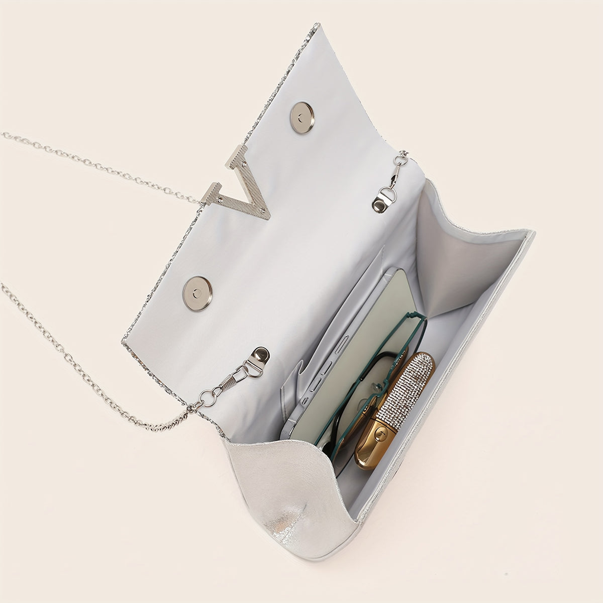 Clutch Feminina Brilhante 4 Peças — detalhe 6 das peças do conjunto