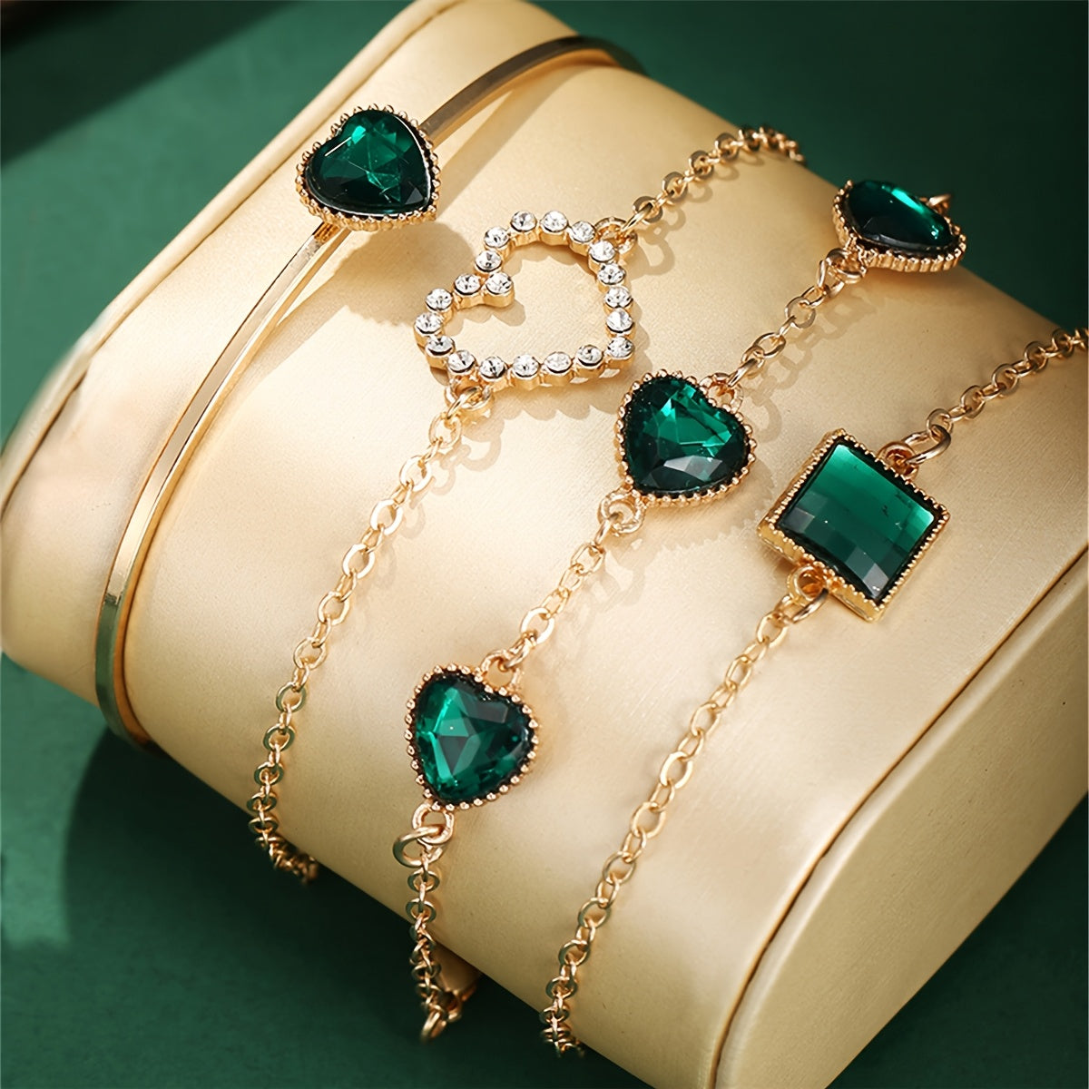 Relógio Feminino Verde Quartzo — detalhe 3 das peças do conjunto