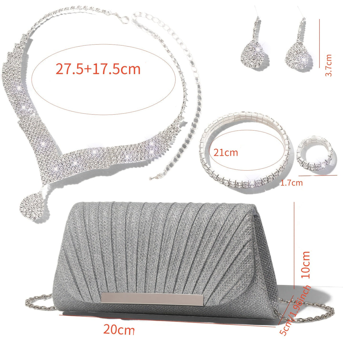 Bolsa Feminina Prateada Strass — detalhe 3 das peças do conjunto