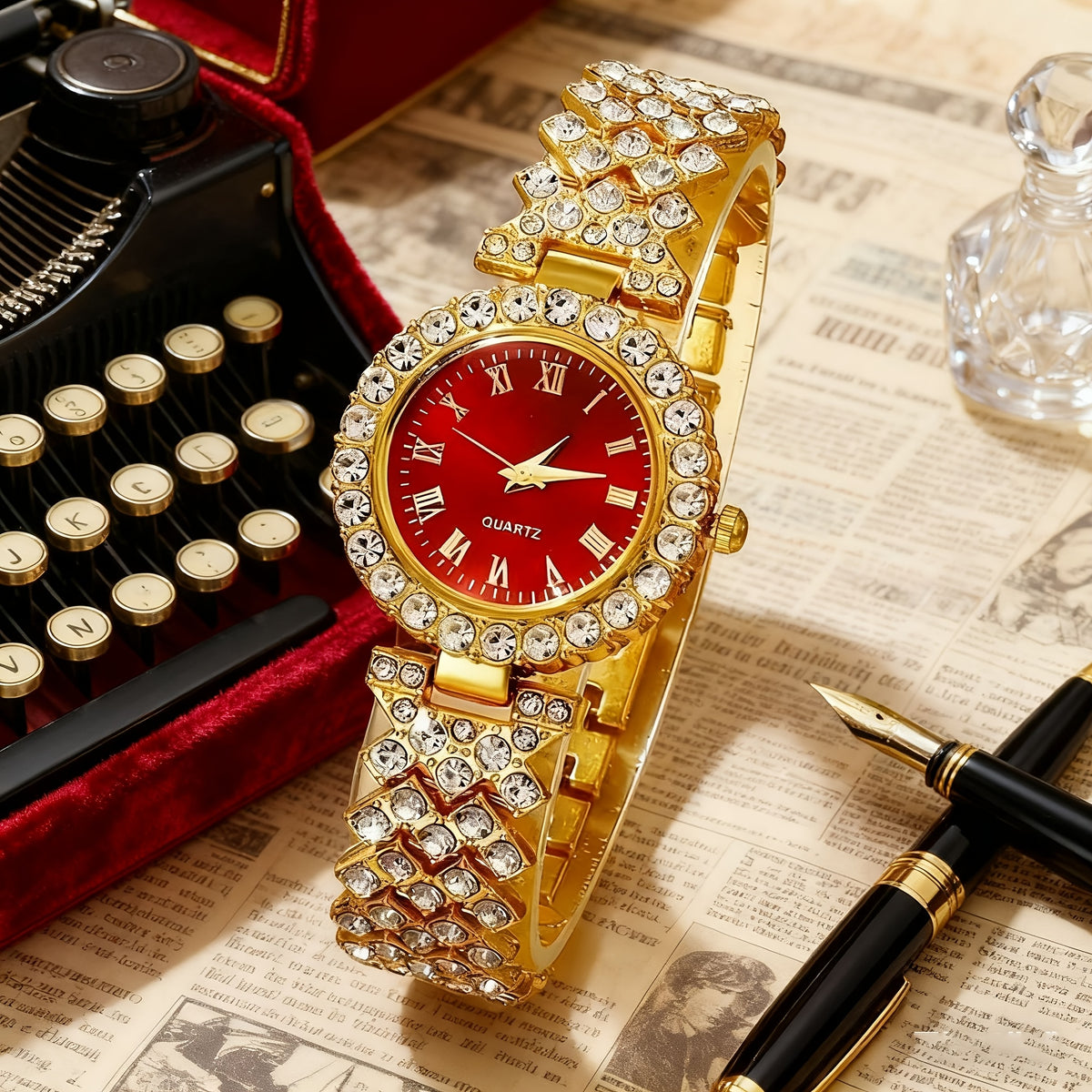 Relógio Feminino Vermelho — detalhe 1 das peças do conjunto