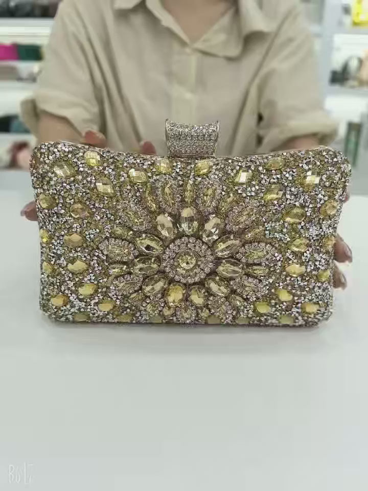 Bolsa Feminina Dourada Strass | Brinde: Colar, Brincos e Pulseira