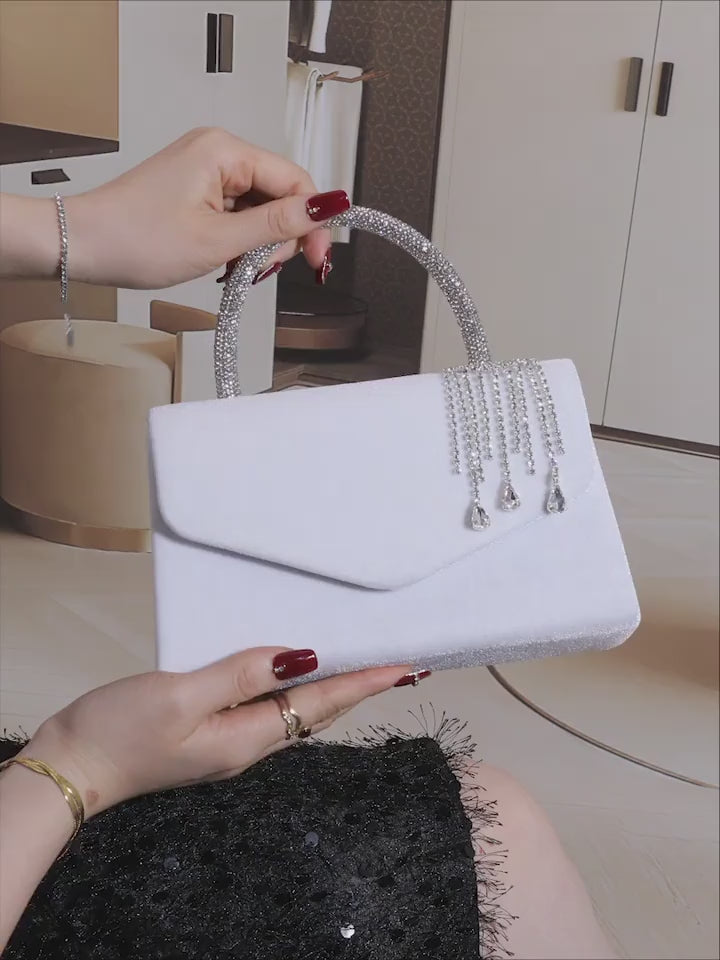 Bolsa de Festa Aveludada com Strass | Alça Corrente